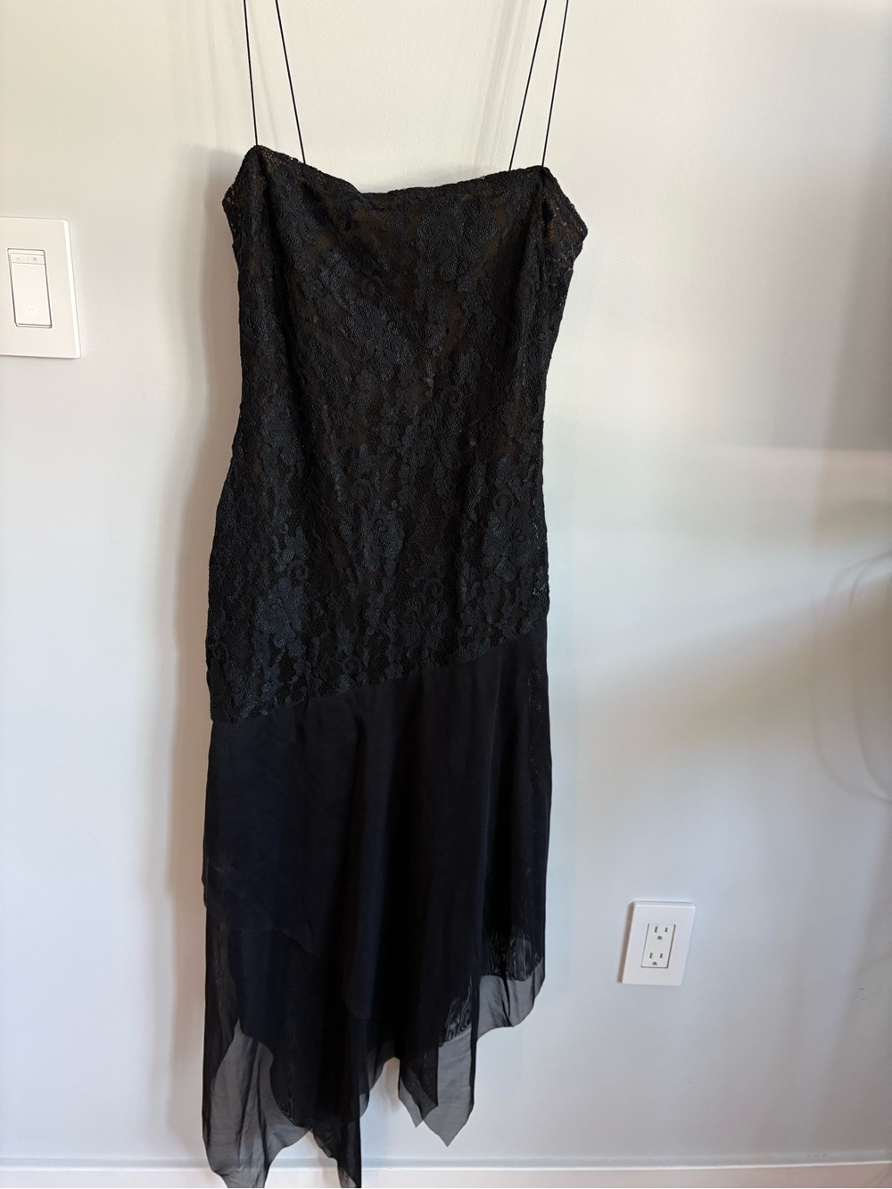Jessica McClintock Black Strapless Lace & Chiffon Dress